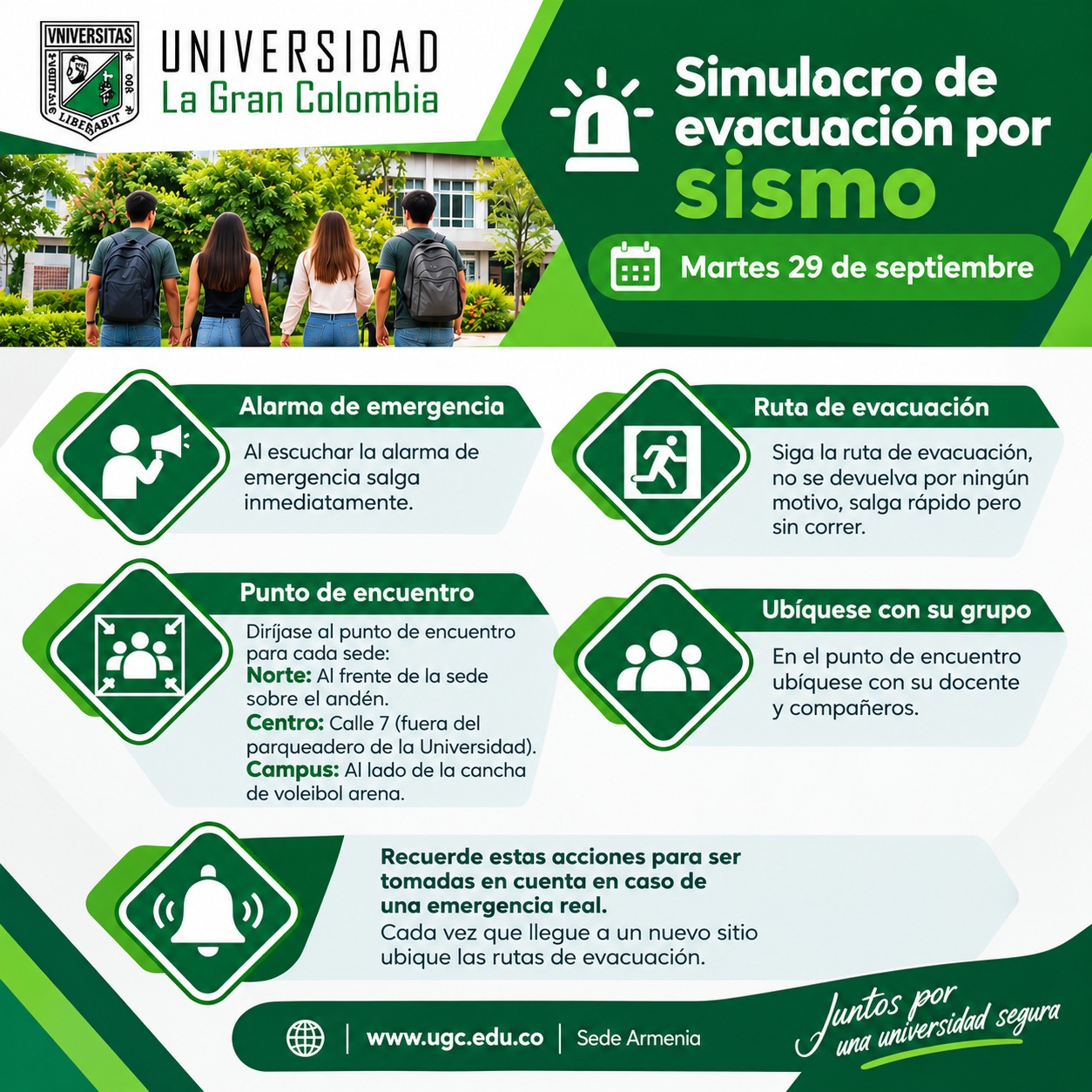 UGC Armenia fortalece su cultura de prevención con Simulacro de Evacuación por Sismo